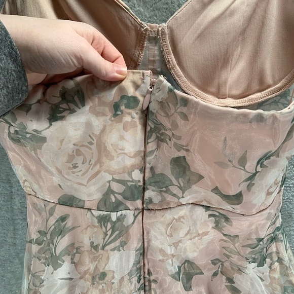 Maniju Floral Dress Women's Medium Blush Sheer Corset Slit Maxi Cottage Whimsy - Picture 8 of 13